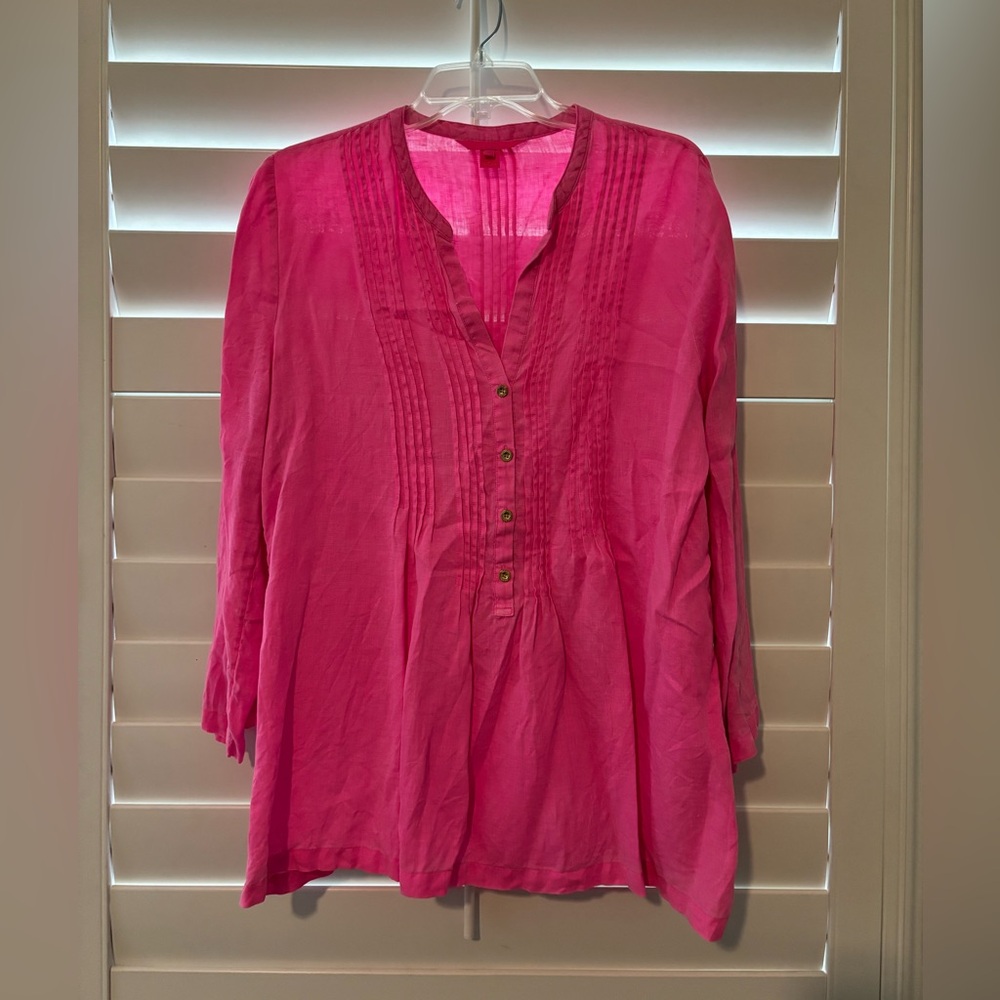 Lilly Pulitzer Pink Pleated Mandarin Collar Blouse